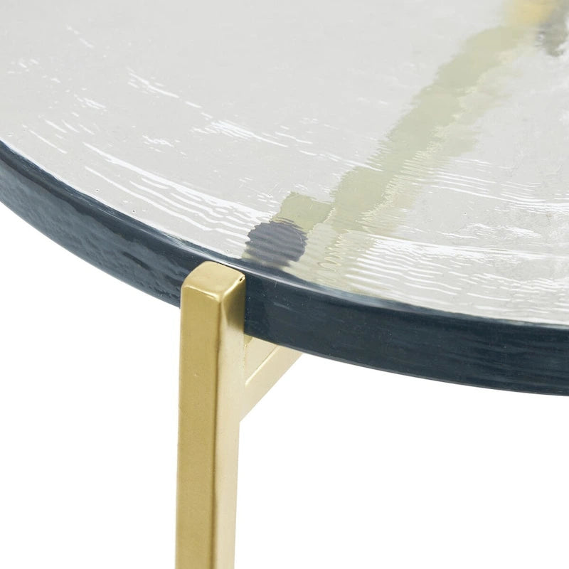 Metal X-Shaped Side End Accent Table with Textured Glass Tabletop - Gold or Black- Roche River Decor