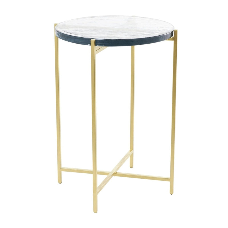 Metal X-Shaped Side End Accent Table with Textured Glass Tabletop - Gold or Black- Roche River Decor