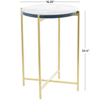 Metal X-Shaped Side End Accent Table with Textured Glass Tabletop - Gold or Black- Roche River Decor