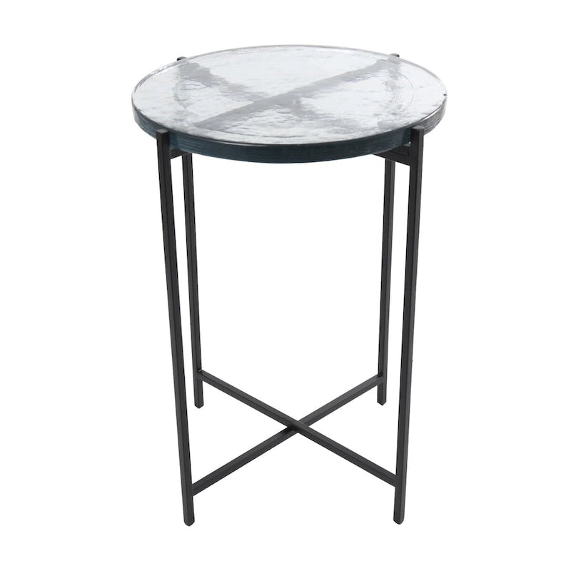 Metal X-Shaped Side End Accent Table with Textured Glass Tabletop - Gold or Black- Roche River Decor