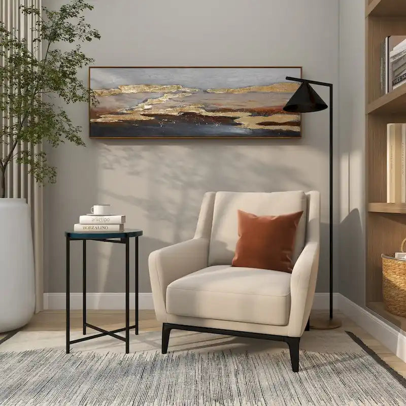 Metal X-Shaped Side End Accent Table with Textured Glass Tabletop - Gold or Black- Roche River Decor