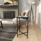 Metal X-Shaped Side End Accent Table with Textured Glass Tabletop - Gold or Black- Roche River Decor
