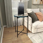 Metal X-Shaped Side End Accent Table with Textured Glass Tabletop - Gold or Black- Roche River Decor