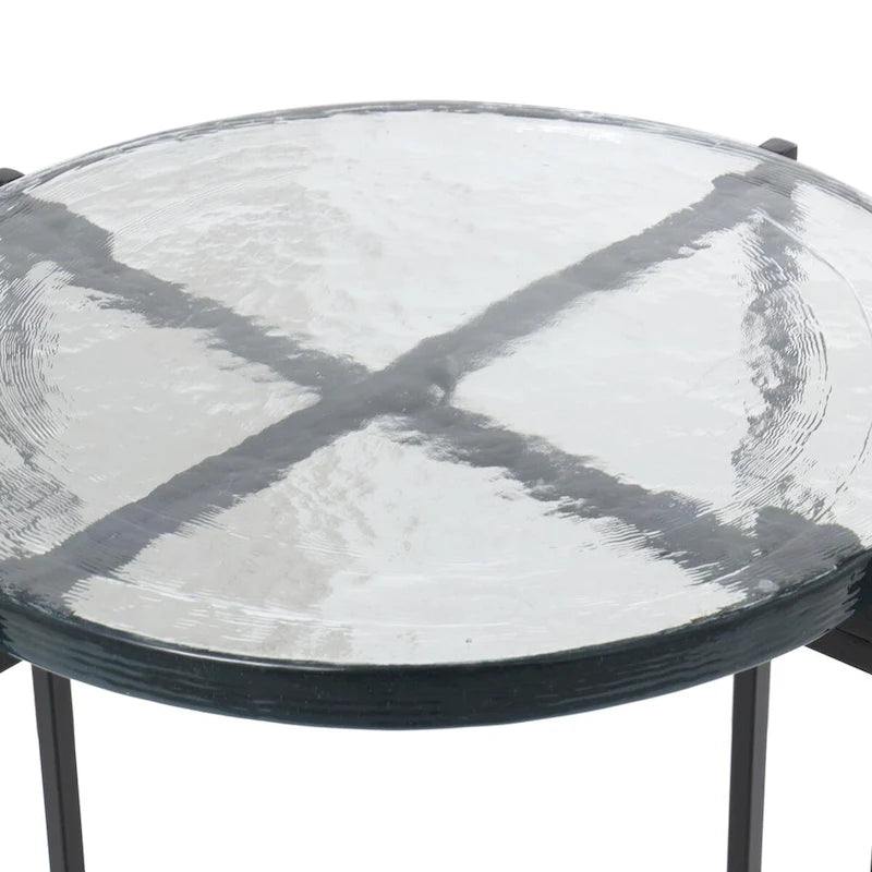 Metal X-Shaped Side End Accent Table with Textured Glass Tabletop - Gold or Black- Roche River Decor
