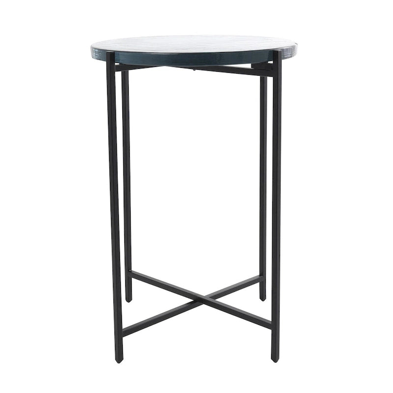 Metal X-Shaped Side End Accent Table with Textured Glass Tabletop - Gold or Black- Roche River Decor