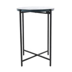 Metal X-Shaped Side End Accent Table with Textured Glass Tabletop - Gold or Black- Roche River Decor