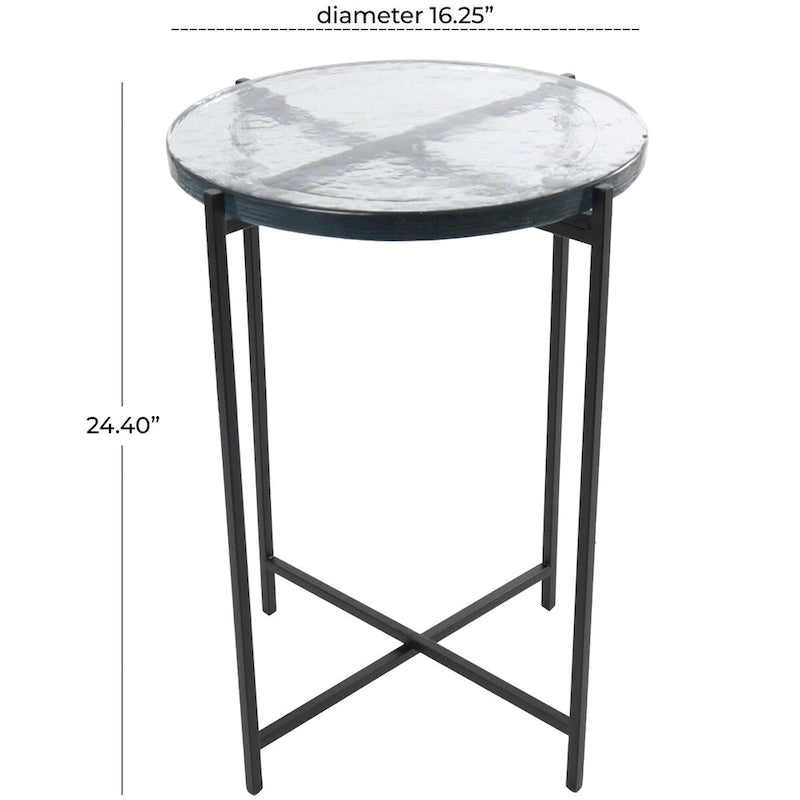 Metal X-Shaped Side End Accent Table with Textured Glass Tabletop - Gold or Black- Roche River Decor