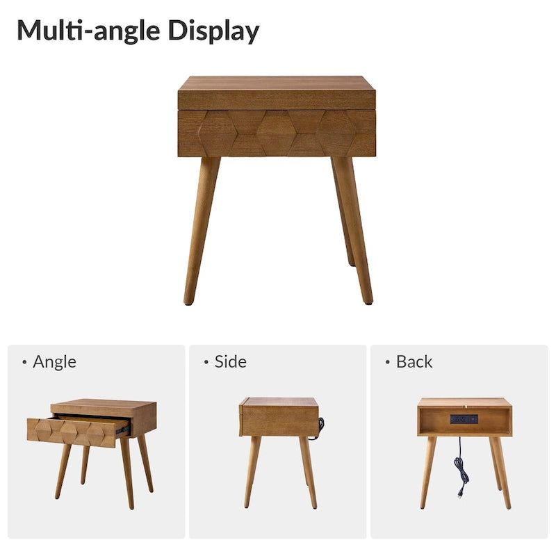 Julian Mid-century Modern End Table with Charging Station Set of 2 by HULALA HOME