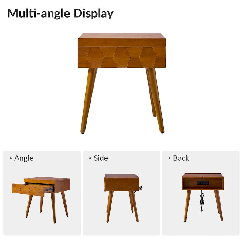 Julian Mid-century Modern End Table with Charging Station Set of 2 by HULALA HOME